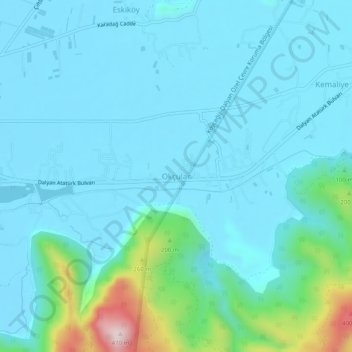 Mappa topografica Okçular, altitudine, rilievo