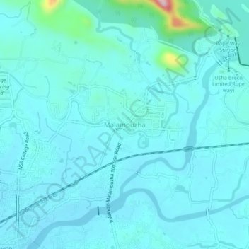 Mappa topografica Malampuzha, altitudine, rilievo