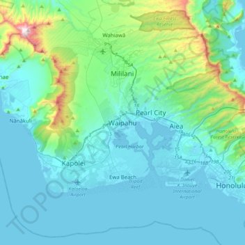 Mappa topografica Waipahu, altitudine, rilievo