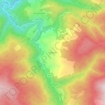 Mappa topografica Roquerlan, altitudine, rilievo