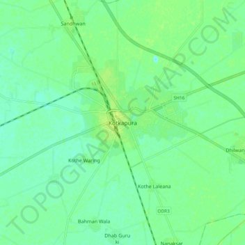 Mappa topografica Kotkapura, altitudine, rilievo
