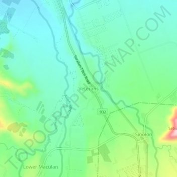 Mappa topografica Veterans, altitudine, rilievo
