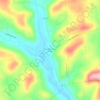 Mappa topografica Columbia Cross Roads, altitudine, rilievo