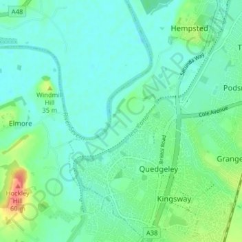 Mappa topografica Lower Rea, altitudine, rilievo