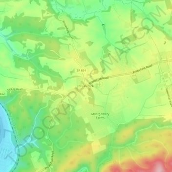 Mappa topografica Prices Fork, altitudine, rilievo