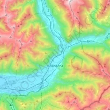 Mappa topografica Bellinzona, altitudine, rilievo