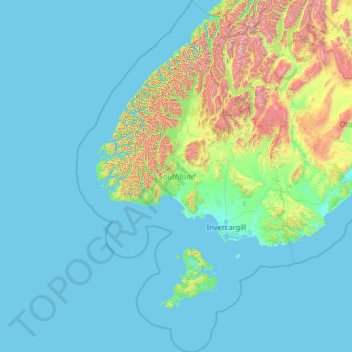 Mappa topografica Southland, altitudine, rilievo
