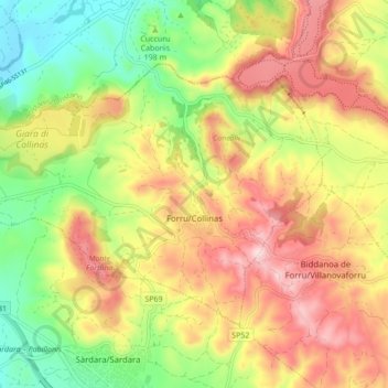 Mappa topografica Collinas, altitudine, rilievo