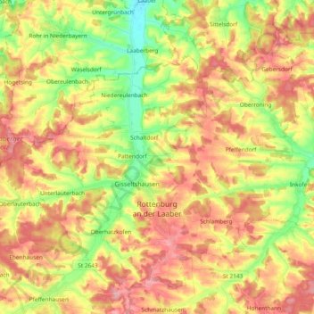 Mappa topografica Rottenburg a. d. Laaber, altitudine, rilievo