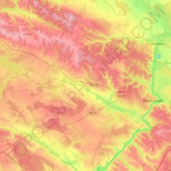 Mappa topografica Якушинецька сільська громада, altitudine, rilievo