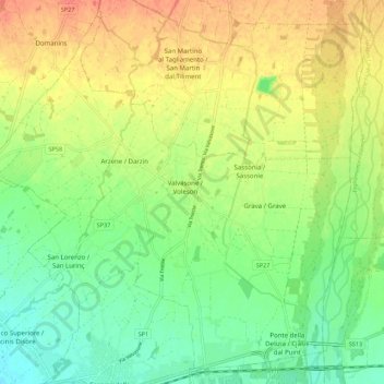 Mappa topografica Valvasone Arzene, altitudine, rilievo