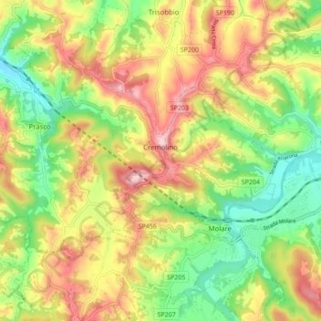 Mappa topografica Cremolino, altitudine, rilievo