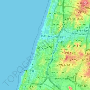 Mappa topografica Tel Aviv-Yafo, altitudine, rilievo