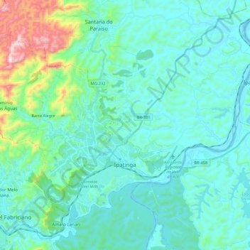 Mappa topografica Ipatinga, altitudine, rilievo