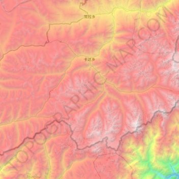 Mappa topografica 卡达乡, altitudine, rilievo