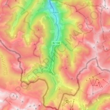 Mappa topografica Urdos, altitudine, rilievo