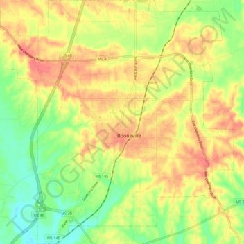 Mappa topografica Booneville, altitudine, rilievo