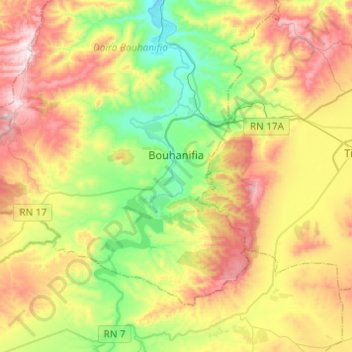Mappa topografica Bouhanifia, altitudine, rilievo