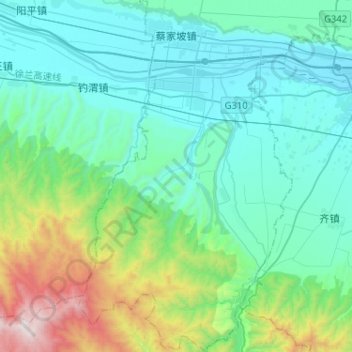 Mappa topografica 蔡家坡镇, altitudine, rilievo