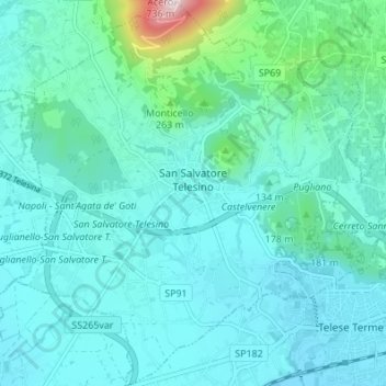 Mappa topografica San Salvatore Telesino, altitudine, rilievo