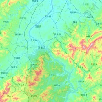 Mappa topografica 万安县, altitudine, rilievo