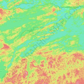 Mappa topografica Minnitaki Lake, altitudine, rilievo