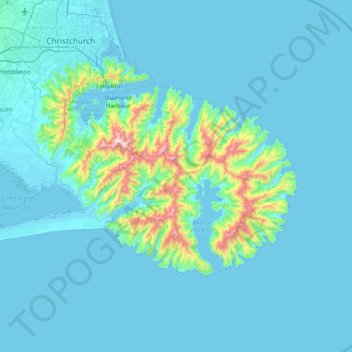 Mappa topografica Banks Peninsula Community, altitudine, rilievo