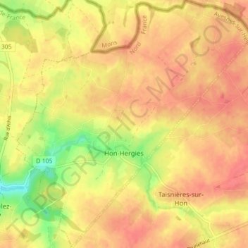 Mappa topografica Hon-Hergies, altitudine, rilievo