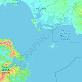 Mappa topografica Te Ara a Kewa / Foveaux Strait, altitudine, rilievo