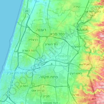 Mappa topografica Drom HaSharon Regional Council, altitudine, rilievo
