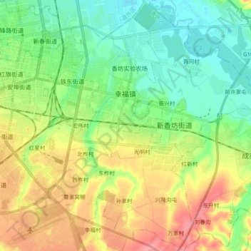 Mappa topografica 幸福镇, altitudine, rilievo