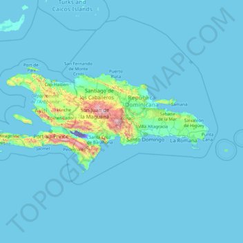 Mappa topografica La Hispaniola, altitudine, rilievo