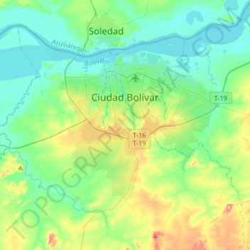 Mappa topografica Ciudad Bolívar, altitudine, rilievo