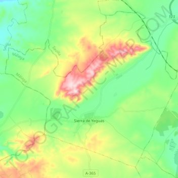 Mappa topografica Sierra de Yeguas, altitudine, rilievo
