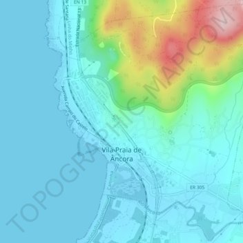 Mappa topografica Vila Praia de Âncora, altitudine, rilievo
