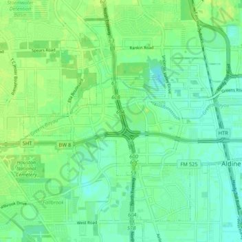 Mappa topografica North Houston District, altitudine, rilievo