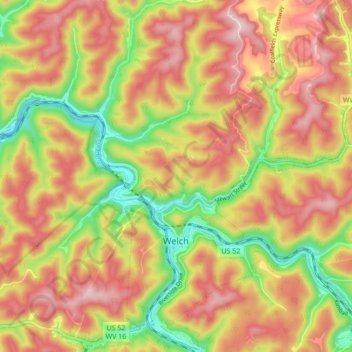 Mappa topografica Welch, altitudine, rilievo