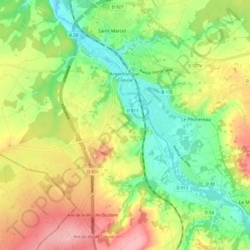Mappa topografica Argenton-sur-Creuse, altitudine, rilievo