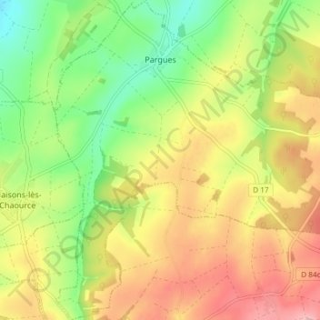 Mappa topografica Pargues, altitudine, rilievo