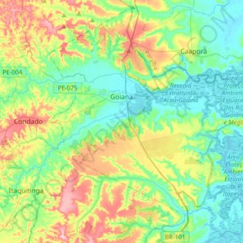 Mappa topografica Goiana, altitudine, rilievo