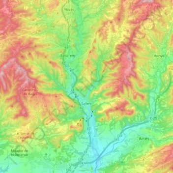 Mappa topografica Sallent, altitudine, rilievo