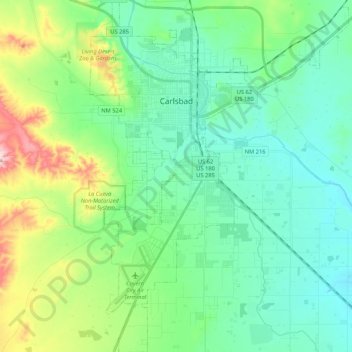 Mappa topografica Carlsbad, altitudine, rilievo