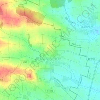 Mappa topografica Benzenzimmern, altitudine, rilievo