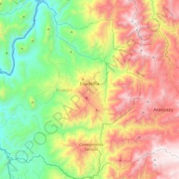 Mappa topografica Filadelfia, altitudine, rilievo