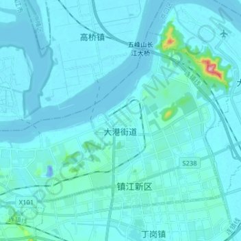 Mappa topografica 大港街道, altitudine, rilievo