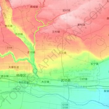 Mappa topografica 武功县, altitudine, rilievo