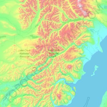 Mappa topografica Lake Clark National Park and Preserve, altitudine, rilievo