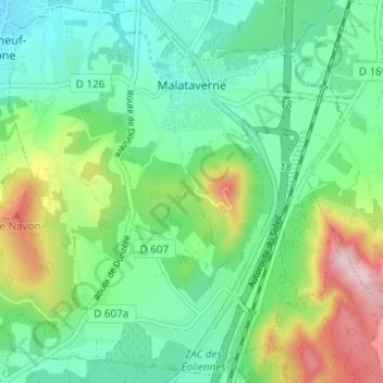 Mappa topografica Malataverne, altitudine, rilievo