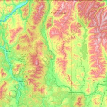 Mappa topografica Pend Oreille County, altitudine, rilievo