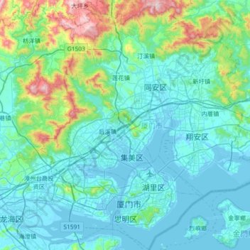 Mappa topografica 厦门市, altitudine, rilievo